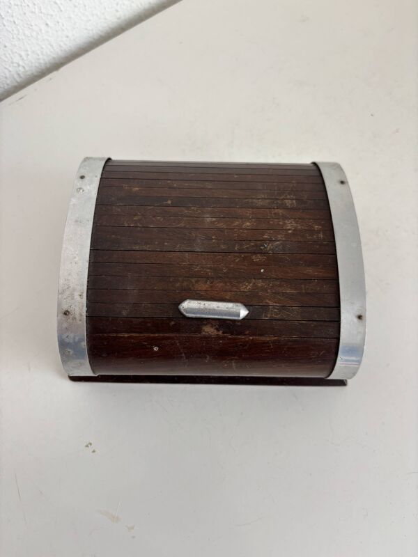 Porte-cigarettes vintage 1960 distributeur bois métal doré - 16 x 13 cm