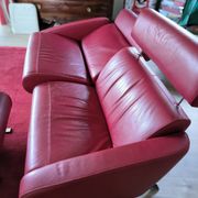 2-seater sofa & pouffe, Steiner Faubourg red leather