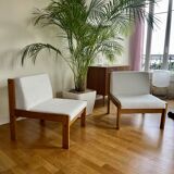 Pair of Baumann white bouclette armchairs