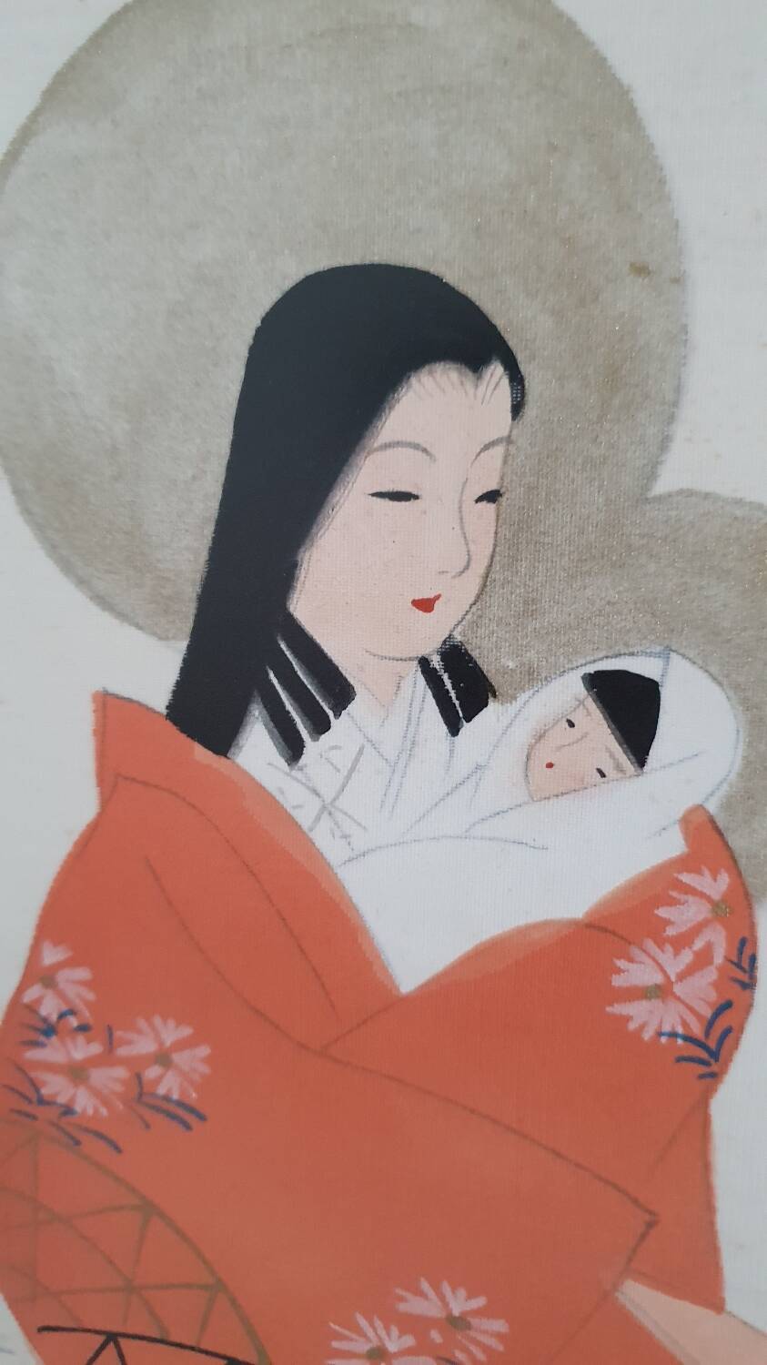 Japanese gouache painting on silk - 1930s