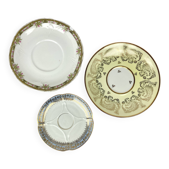 Ensemble Dépareillé 3 Sous-Tasses/Petites Assiettes - Porcelaine de Limoges