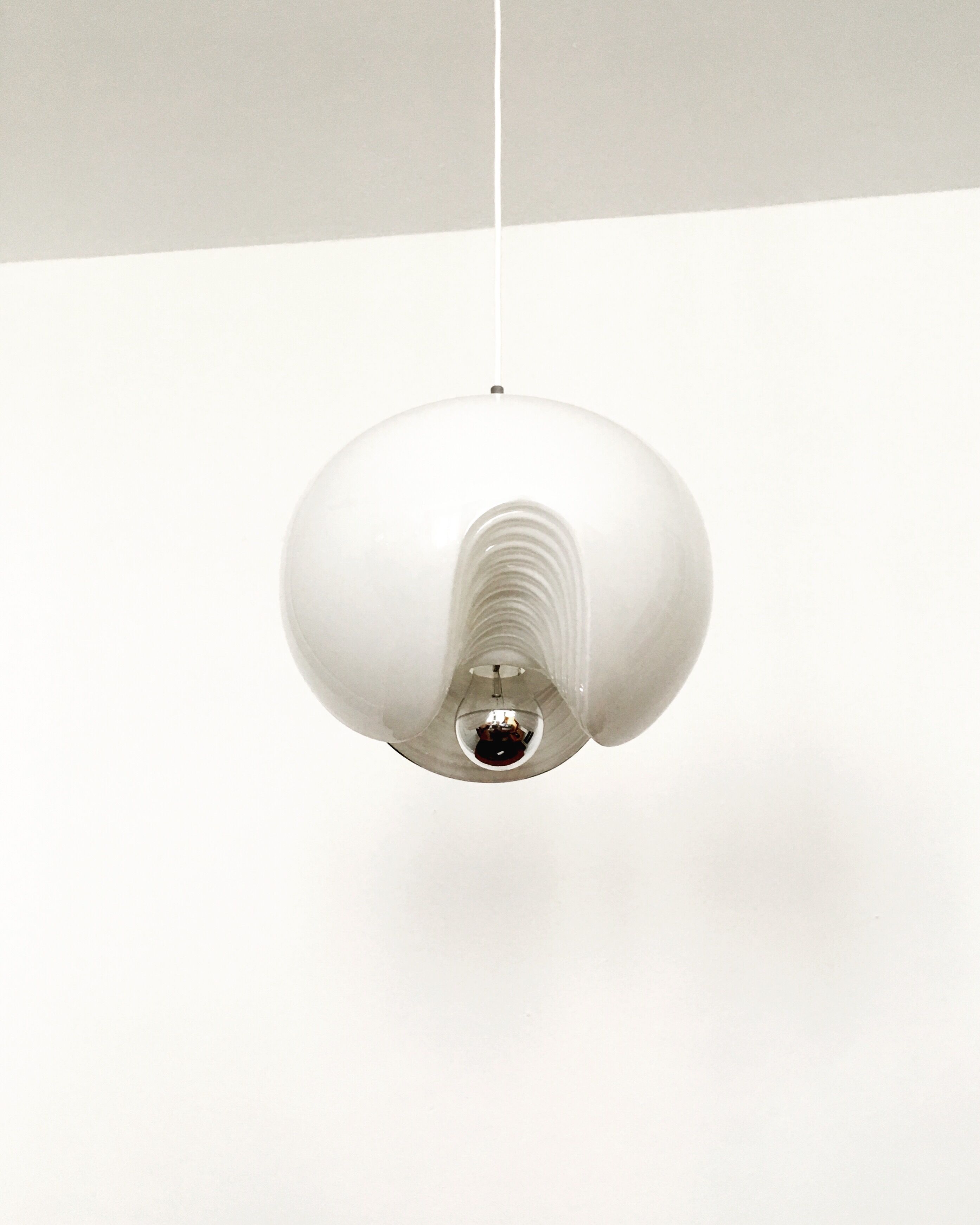 White glass Wave pendant lamp by Koch and Lowy for Peill and Putzler