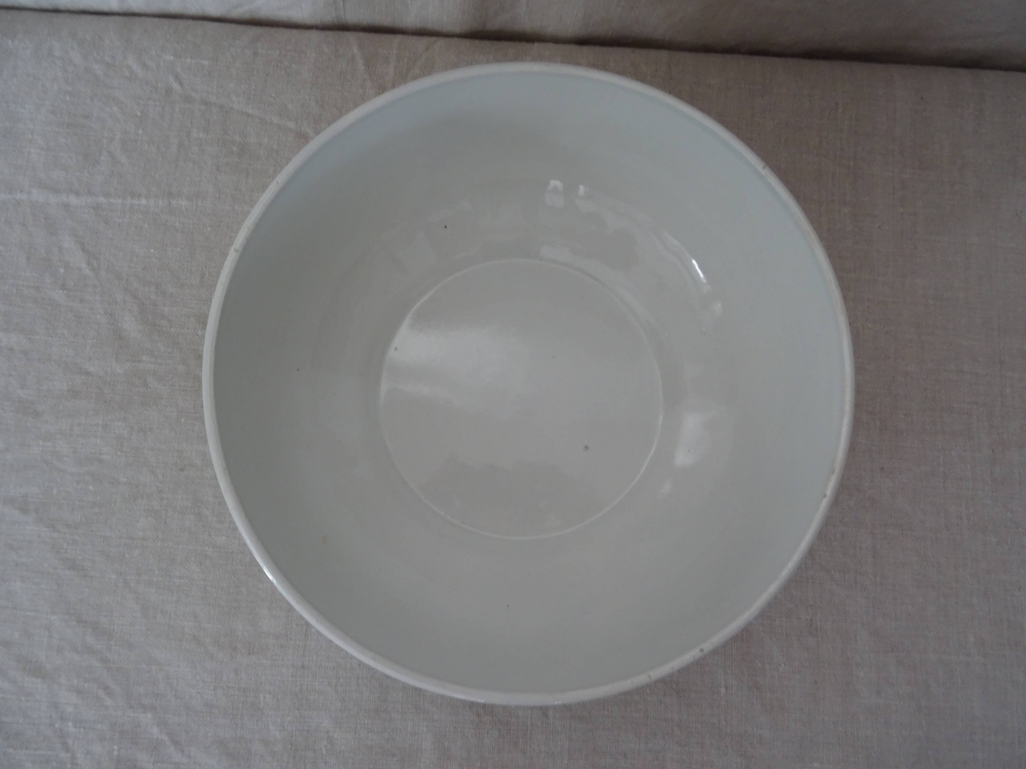 Salad bowl old faience St Amand decoration floral frieze green rinses