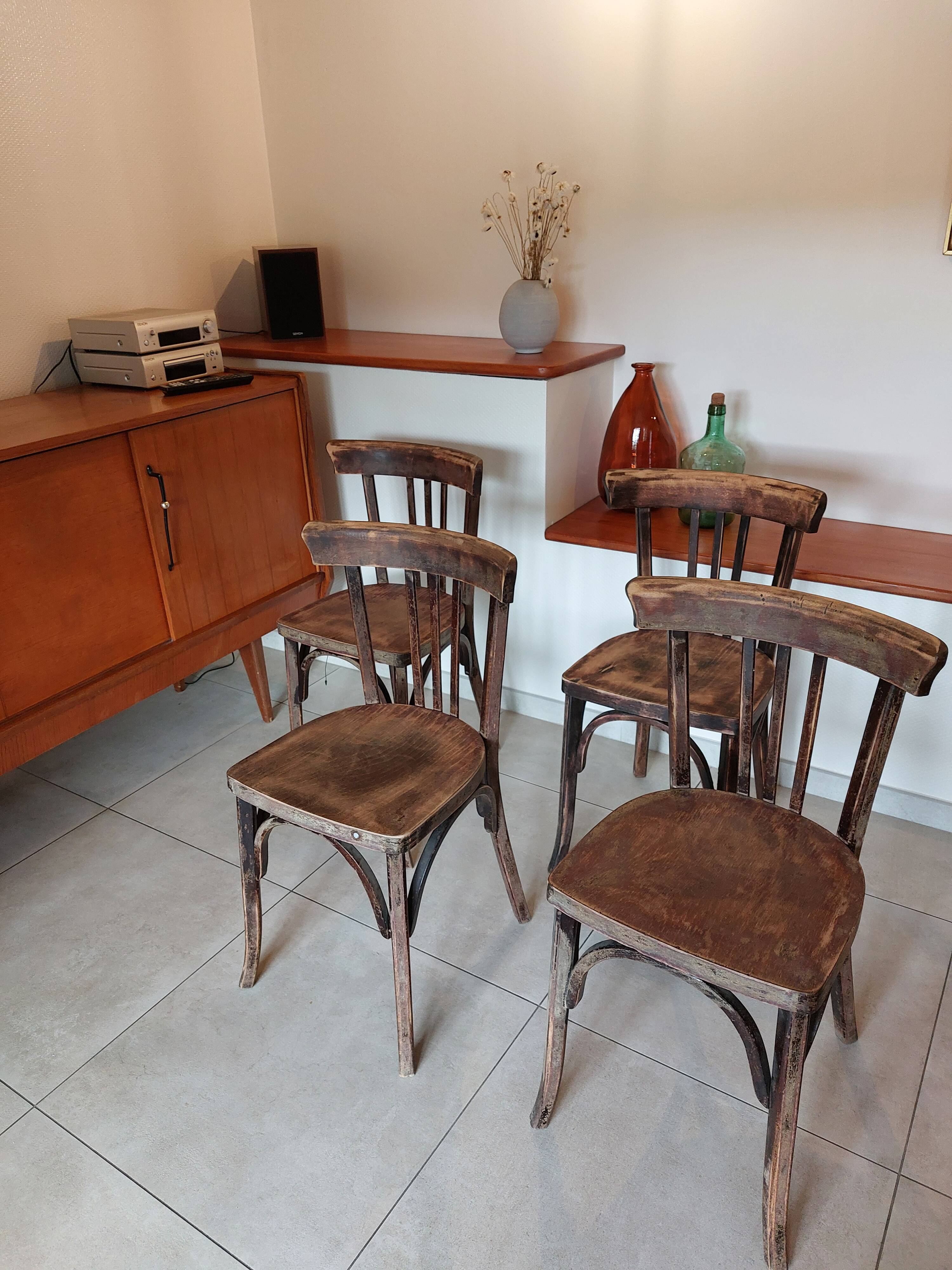 4 dark Luterma bistro chairs, sanded. Painting possible.