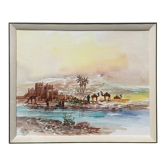 Watercolor painting "animated Orientalist landscape" B signed (to decipher) + frame