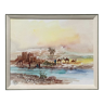 Watercolor painting "animated Orientalist landscape" B signed (to decipher) + frame