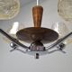 1960s Napako Mid-Century Modern Czech Four-Arm Glass Wood Chrome Chandelier