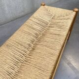 Rustic bench in raffia and solid wood