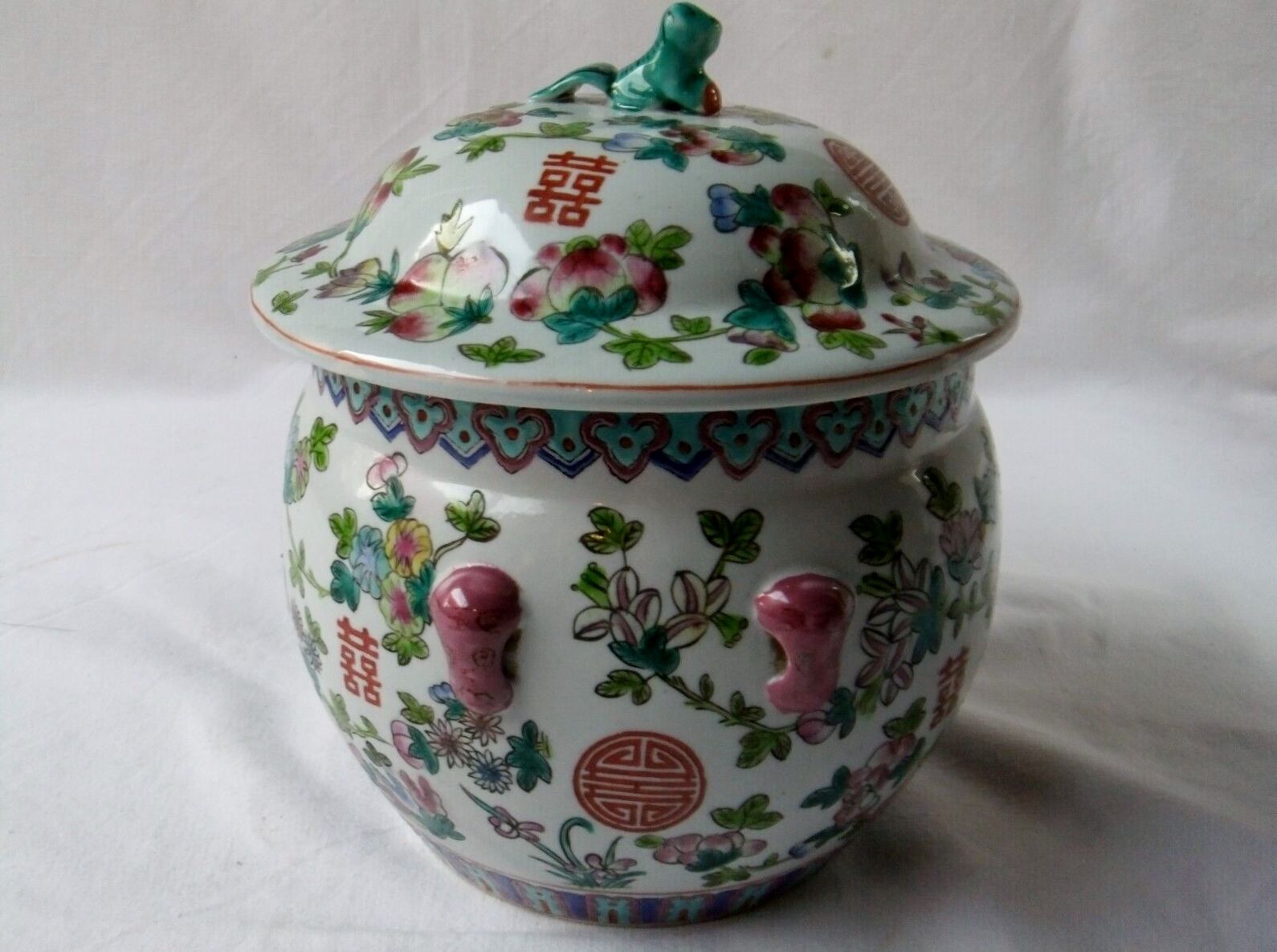 Covered pot with ginger porcelain canton polychrome