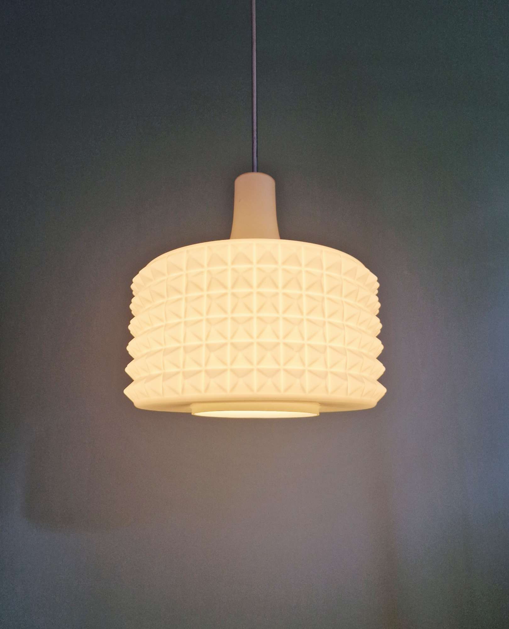 Large white opaline pendant light, design by Ivan Jakes, 1960s.