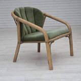 Années 1970, paire de fauteuils lounge scandinaves, mobilier en velours et rotin