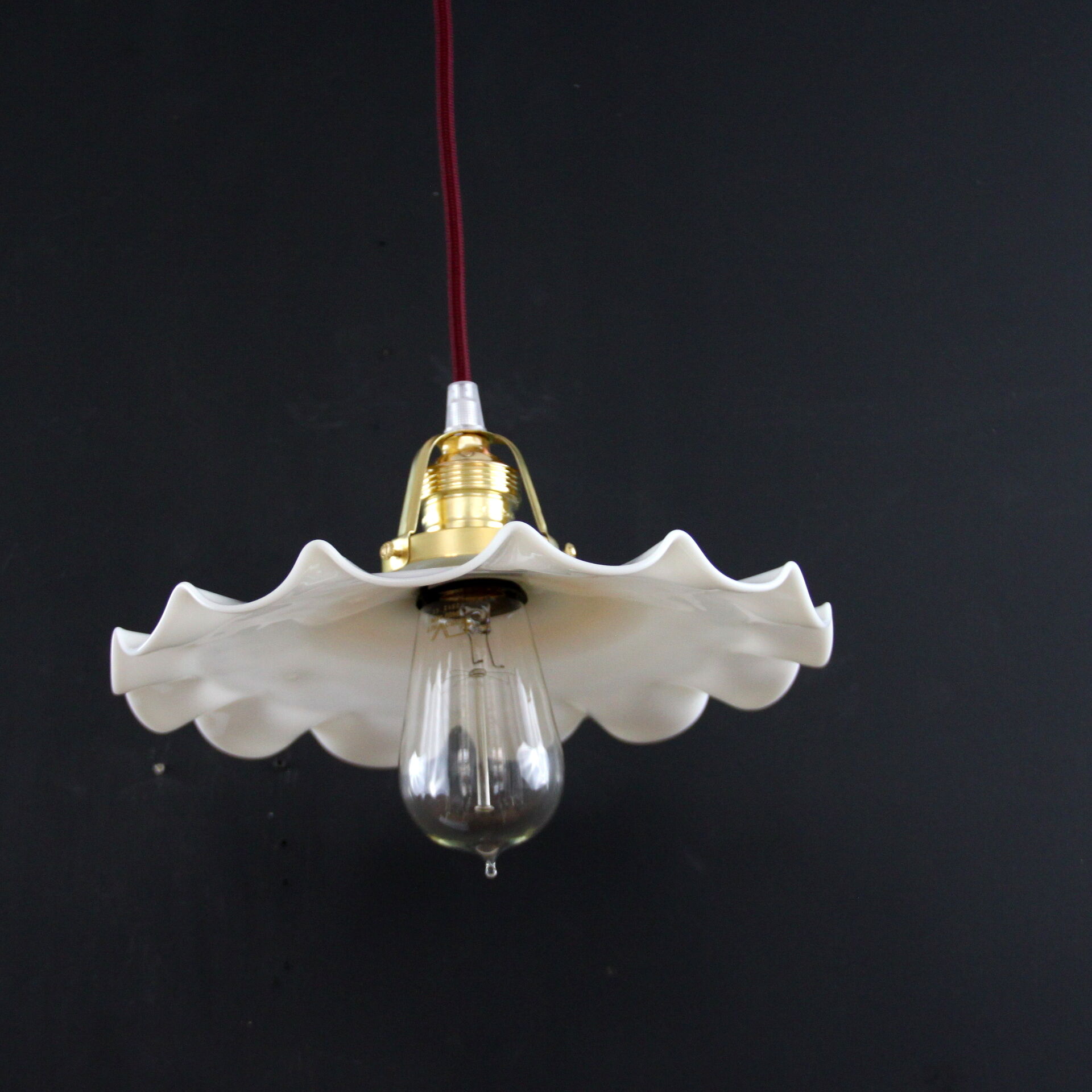White wavy opaline hanging lamp, antique glass