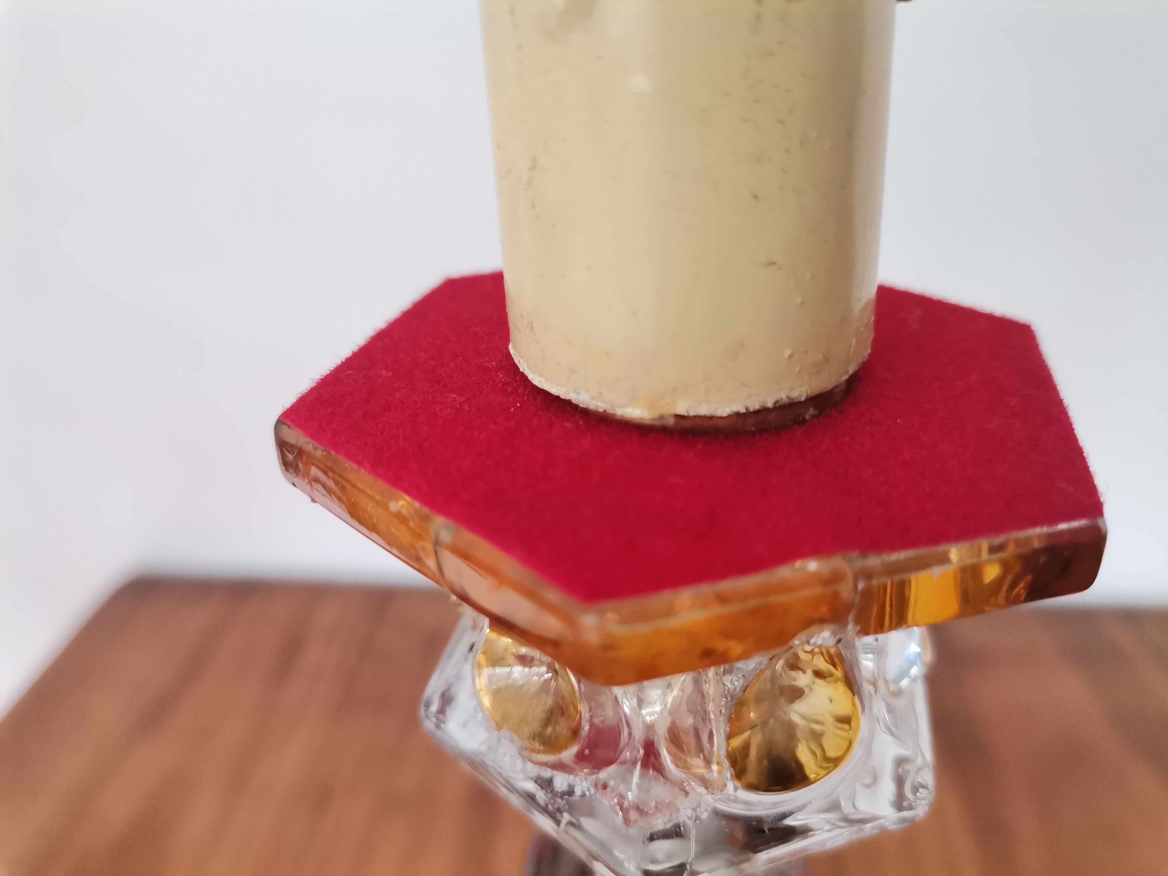 French Art Nouveau Crystal Red Silk Half Shade Table Lamp, 1940s