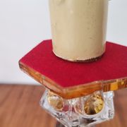 French Art Nouveau Crystal Red Silk Half Shade Table Lamp, 1940s