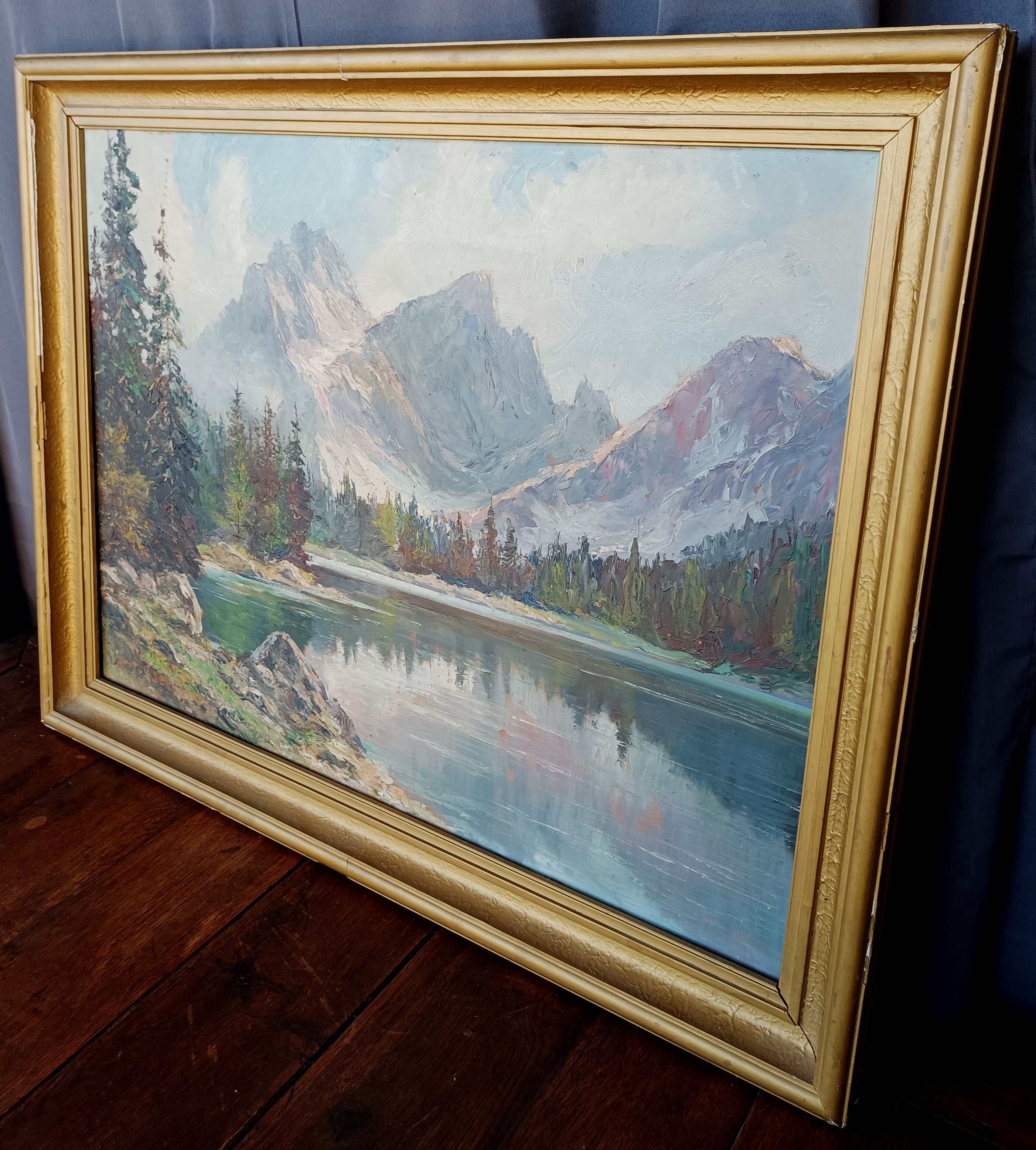 Anton J. Dembenski Oil on panel Mountain Lake Landscape