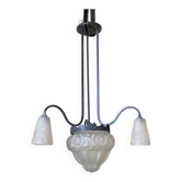 Art Deco chandelier – 3 light arms – with anemone flower patterns.
