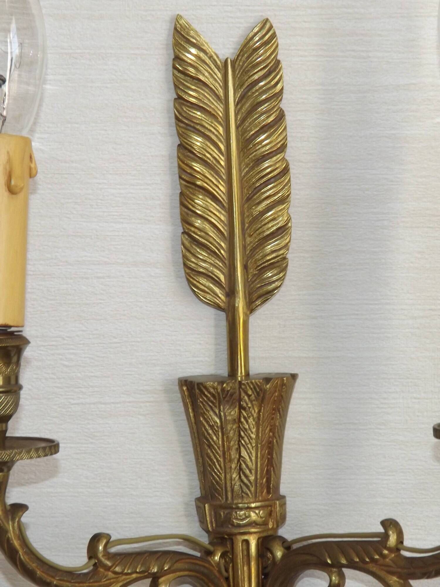 Vintage French Empire Arrow & Quiver Eagle Head Bronze Double Wall Sconces