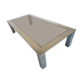 Large coffee table brushed steel smoked glass