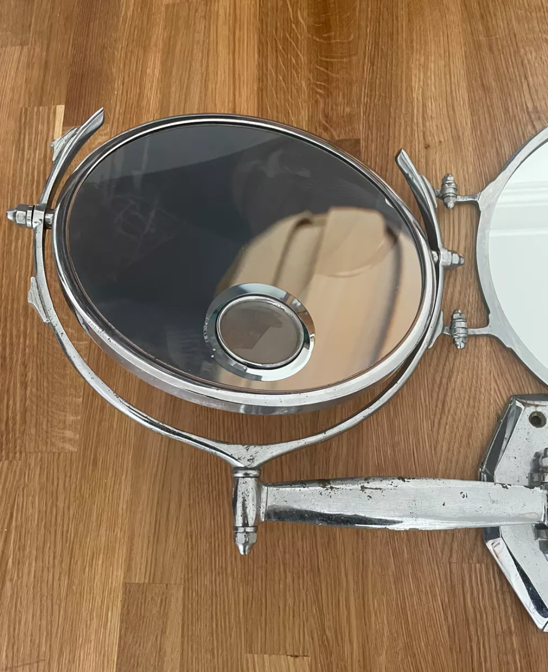 Vintage illuminated adjustable mirror, Double Brot, France 1950