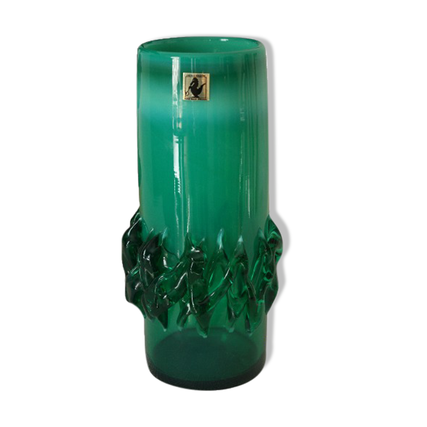 Vintage green blown glass vase, Poland