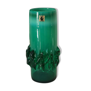 Vase en verre soufflé vert vintage,