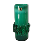 Vase en verre soufflé vert vintage, Pologne