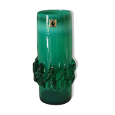 Vase en verre soufflé vert vintage, Pologne