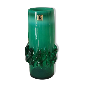 Vintage green blown glass vase, Poland