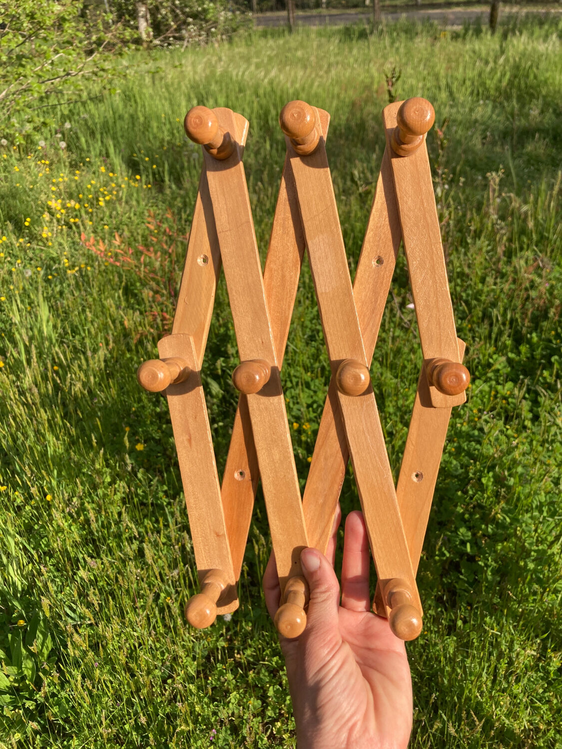 Vintage zigzag extendable coat rack in pine wood 80
