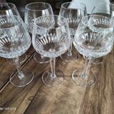 Set of 7 cut crystal wine glasses