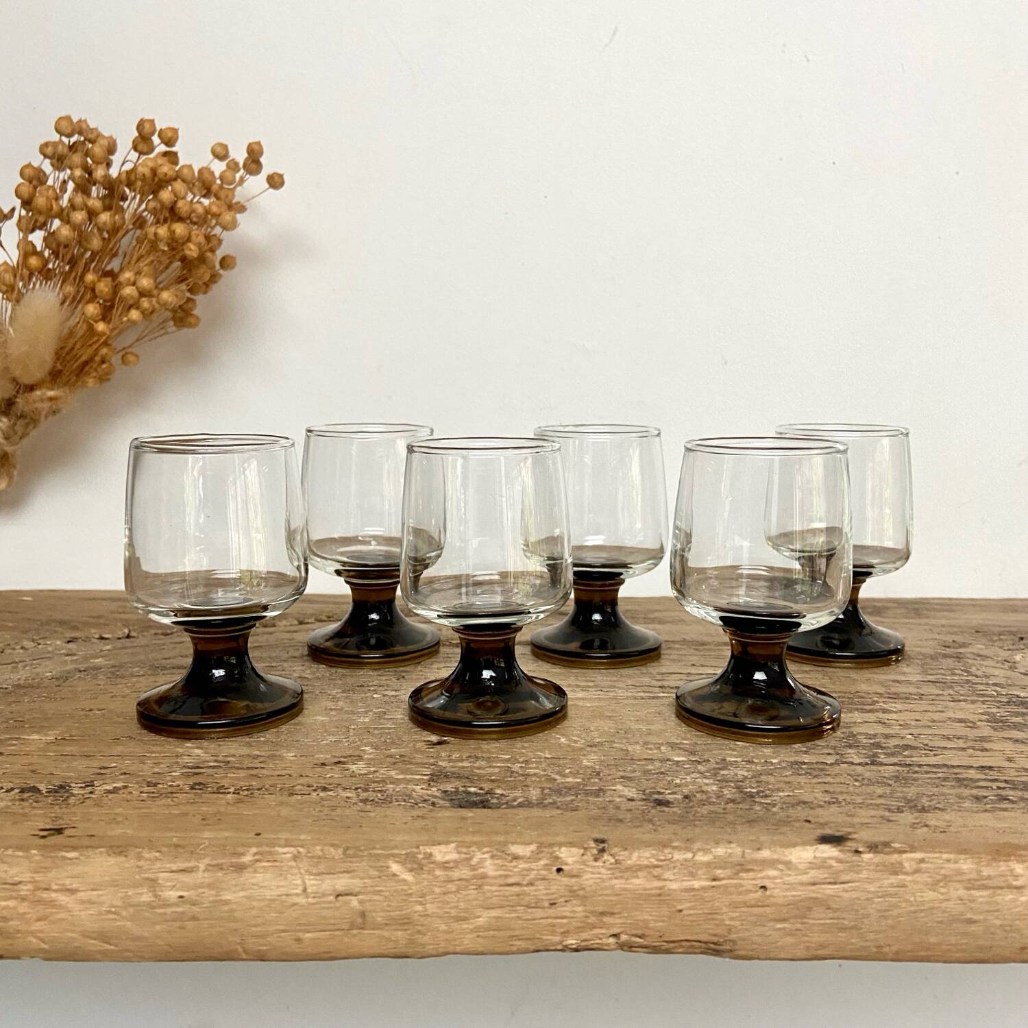 6 vintage liqueur glasses