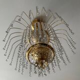 Lustre cascade en laiton et pampilles de cristal