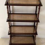 Vintage wooden shelf with cane, colonial style, 4 levels.