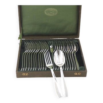 Christofle Atlas model, Art Deco, 12 dessert cutlery sets, 24 pieces, silver-plated metal.