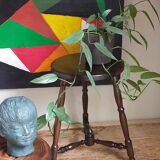 Vintage turned solid wood tripod stool