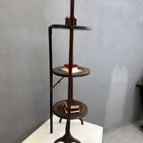 Vintage 3-tier cake stand in dark wood, 1920s serving display.