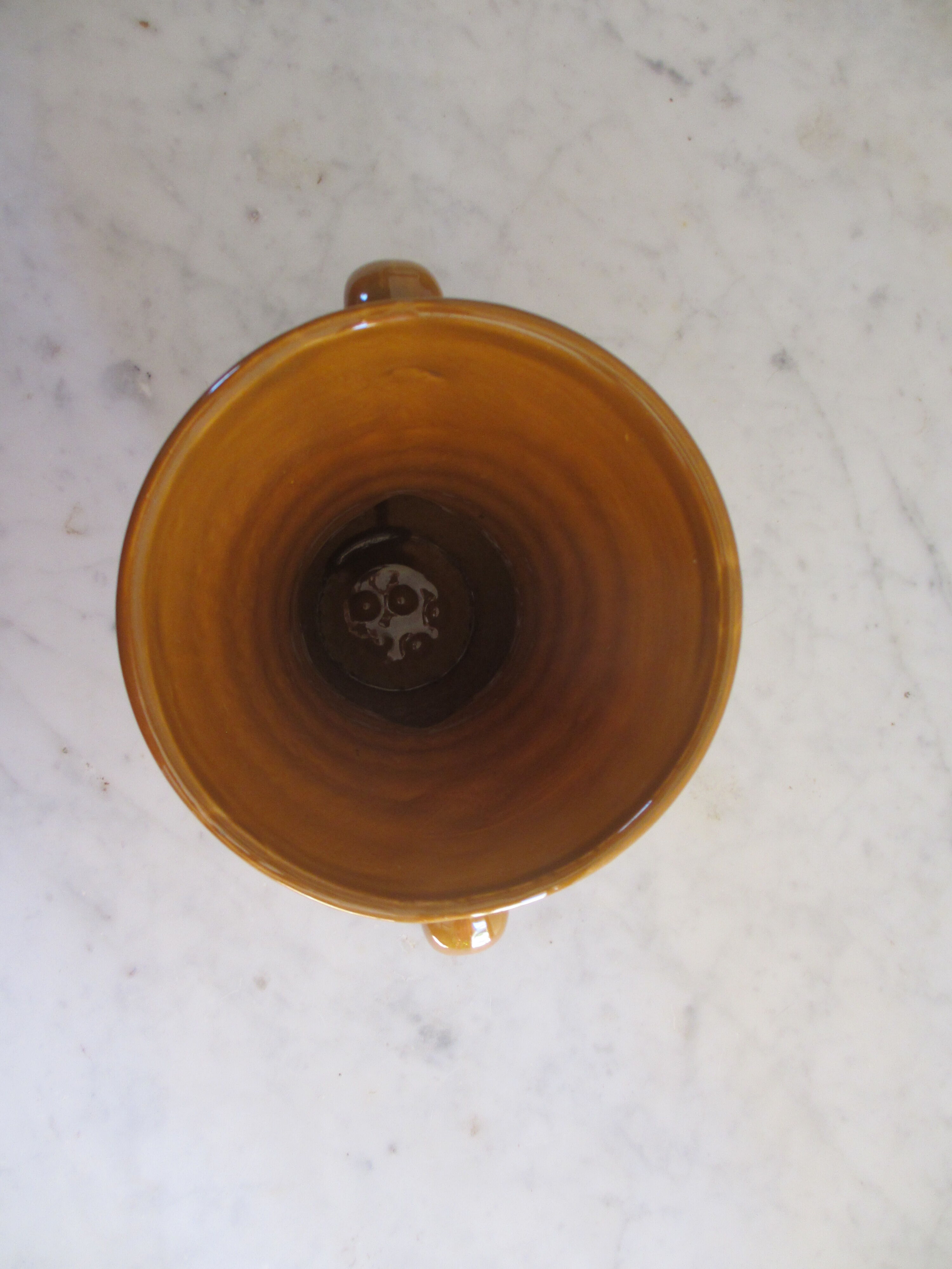 Yellow ceramic vase with motifs, 70s