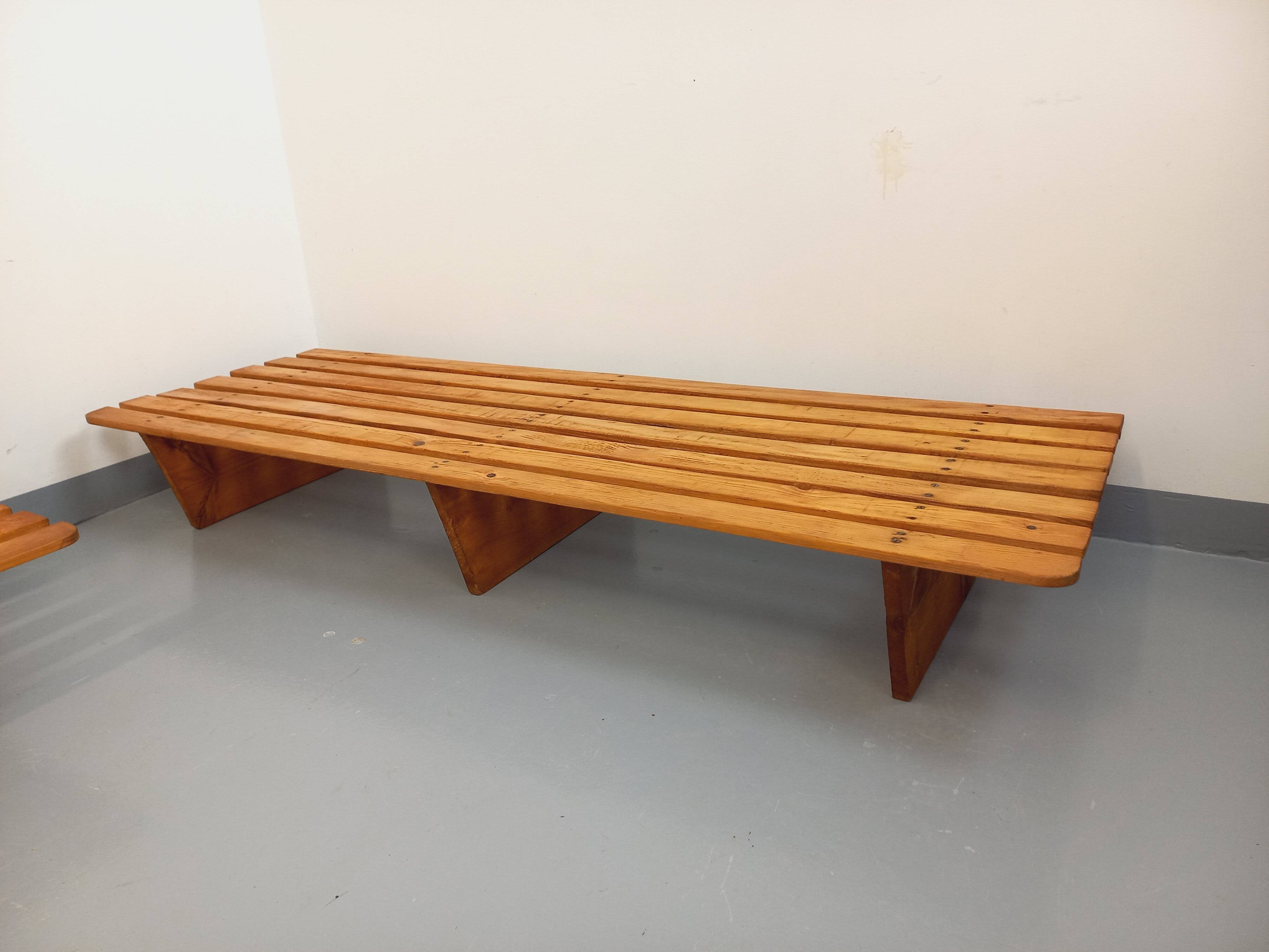 Pair of vintage  Perriand style  pine benches