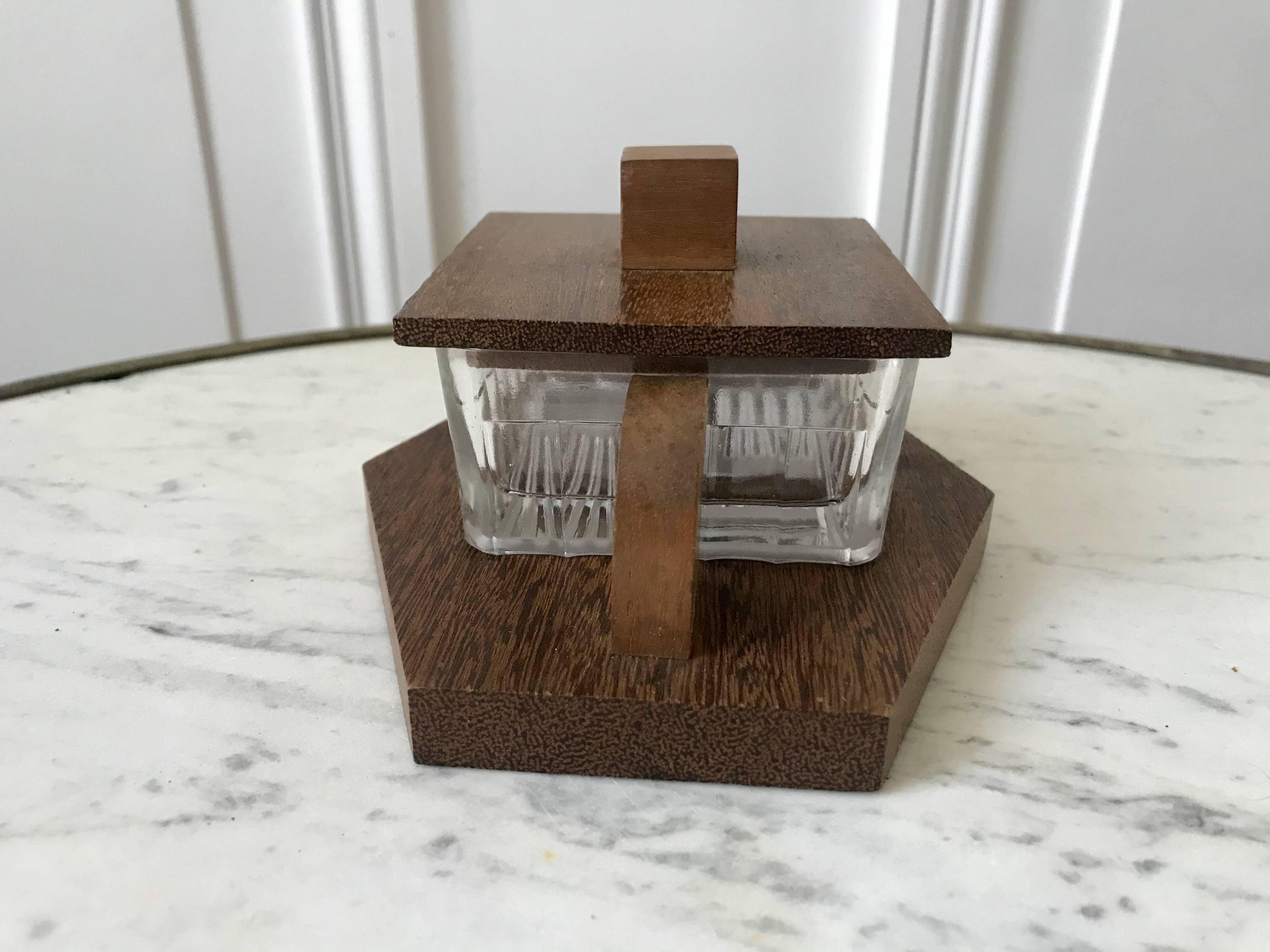 small art deco box in wood and molded glass from the 1930s