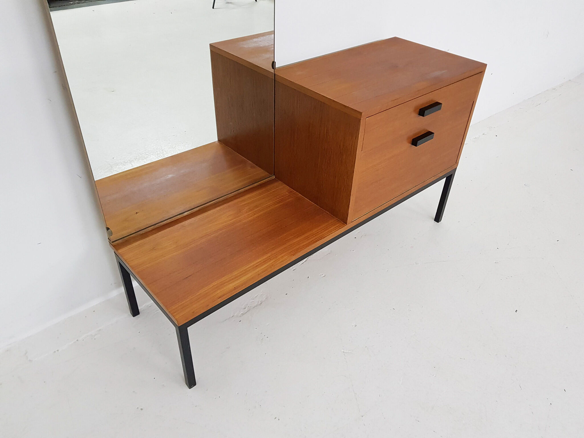 Mid-century teak hall way cabinet with mirror, The Netherlands 1950's