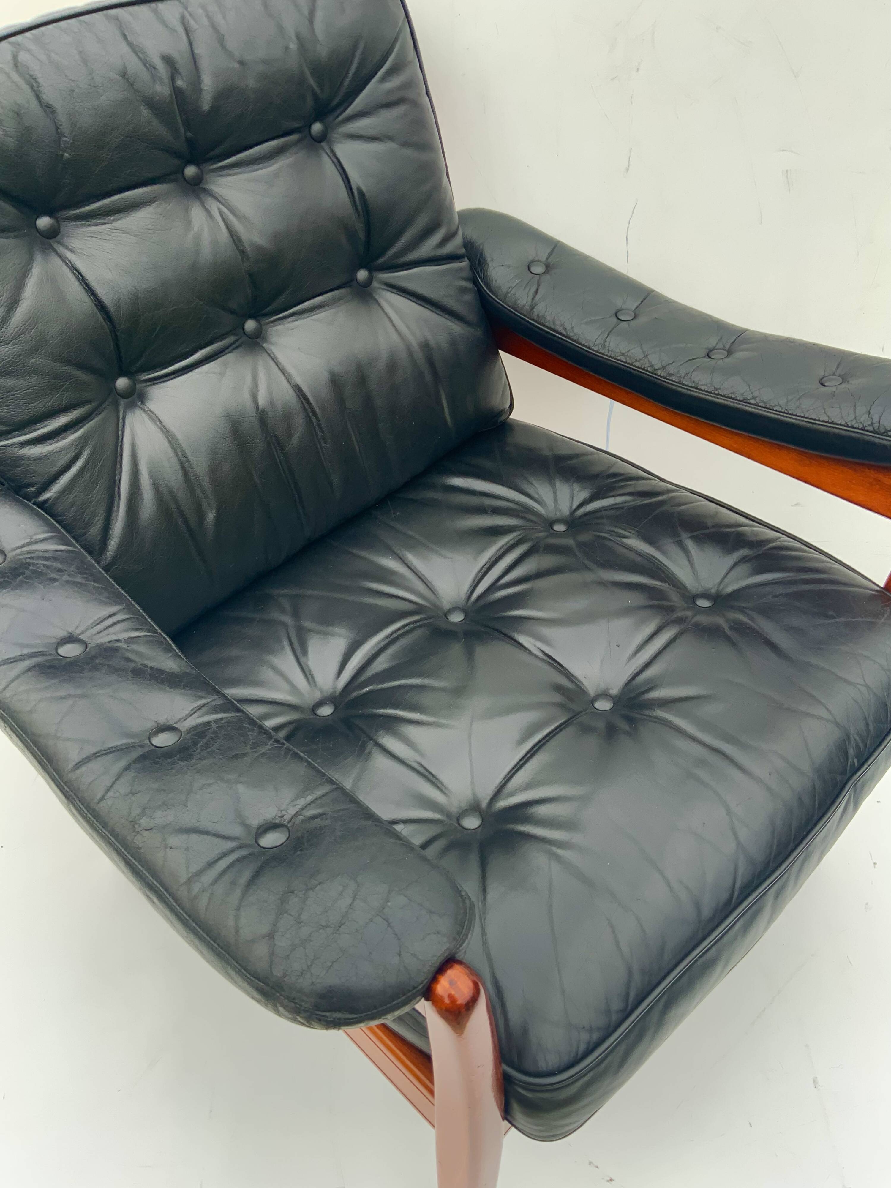 Vintage black leather lounge chair by gote mobler 1970s