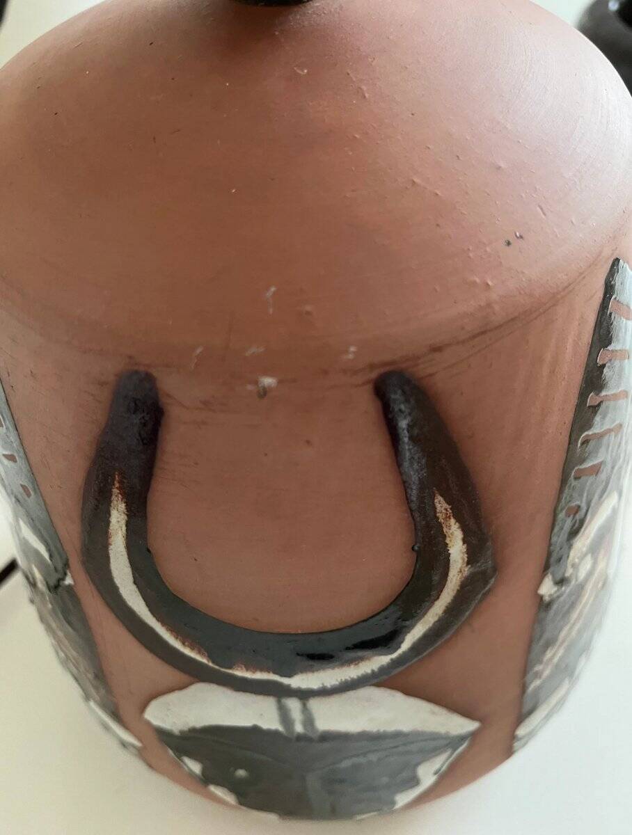 Graphic glazed ceramic table lamp by Elsie Borelius, Sweden, 1960s