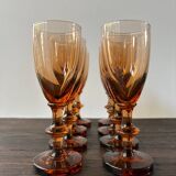 Set of 8 vintage amber portieux crystal glasses from the 70s