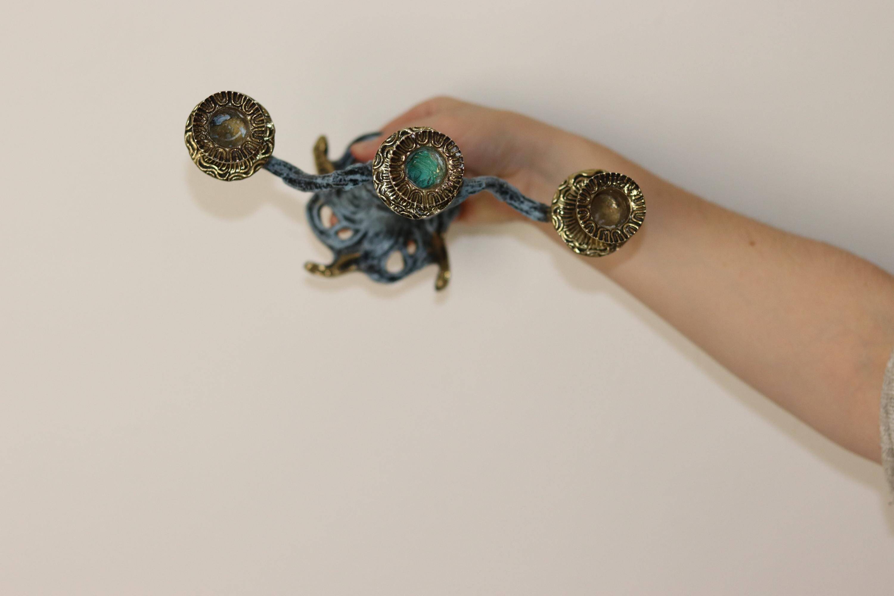 Brutalist Style Pair of Vintage Brass Candleholders