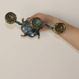 Brutalist Style Pair of Vintage Brass Candleholders