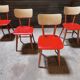 Set of 4 red wooden chairs published by Ton, 60s