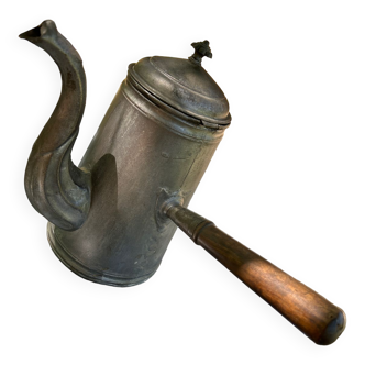 Tin coffee maker or kettle and wooden handle