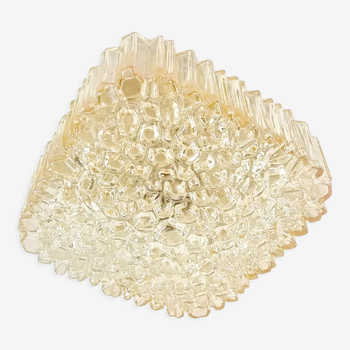 Mid-century amber glass flush mount/ceiling lamp by helena tynell for limburg, germany, 1970s