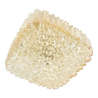 Mid-century amber glass flush mount/ceiling lamp by helena tynell for limburg, germany, 1970s