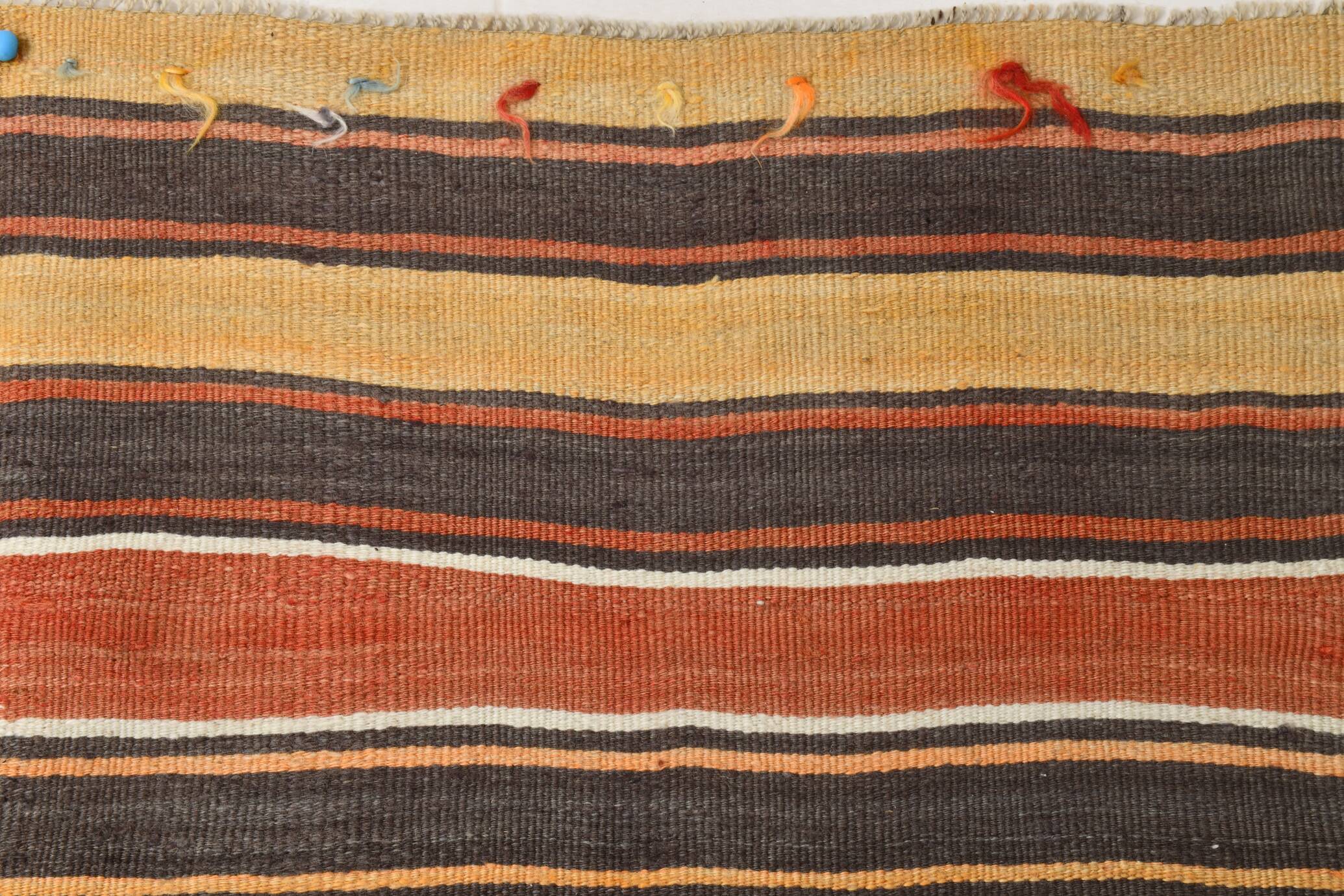 4x7 Kilim Terracotta Red & Orange Striped Turkish Vintage Kilim Rug